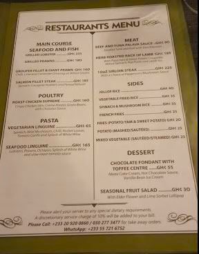 Chapter One Restaurant menu