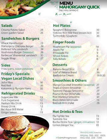 Mahogany Health Food Limited Accra Menu