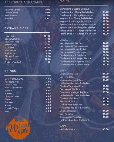 Urban Taste Restaurant Menu Prices